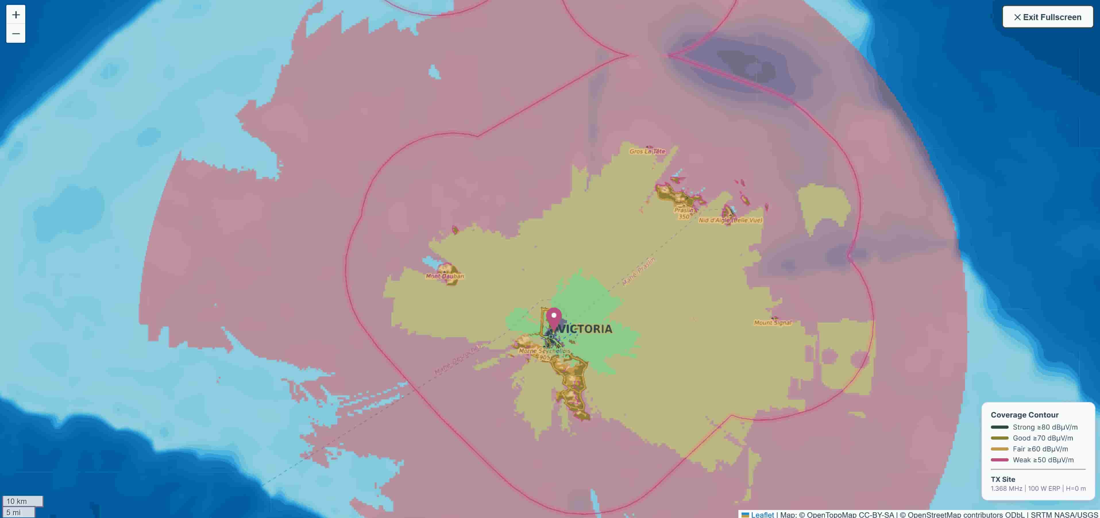 RF coverage map showing signal strength visualization