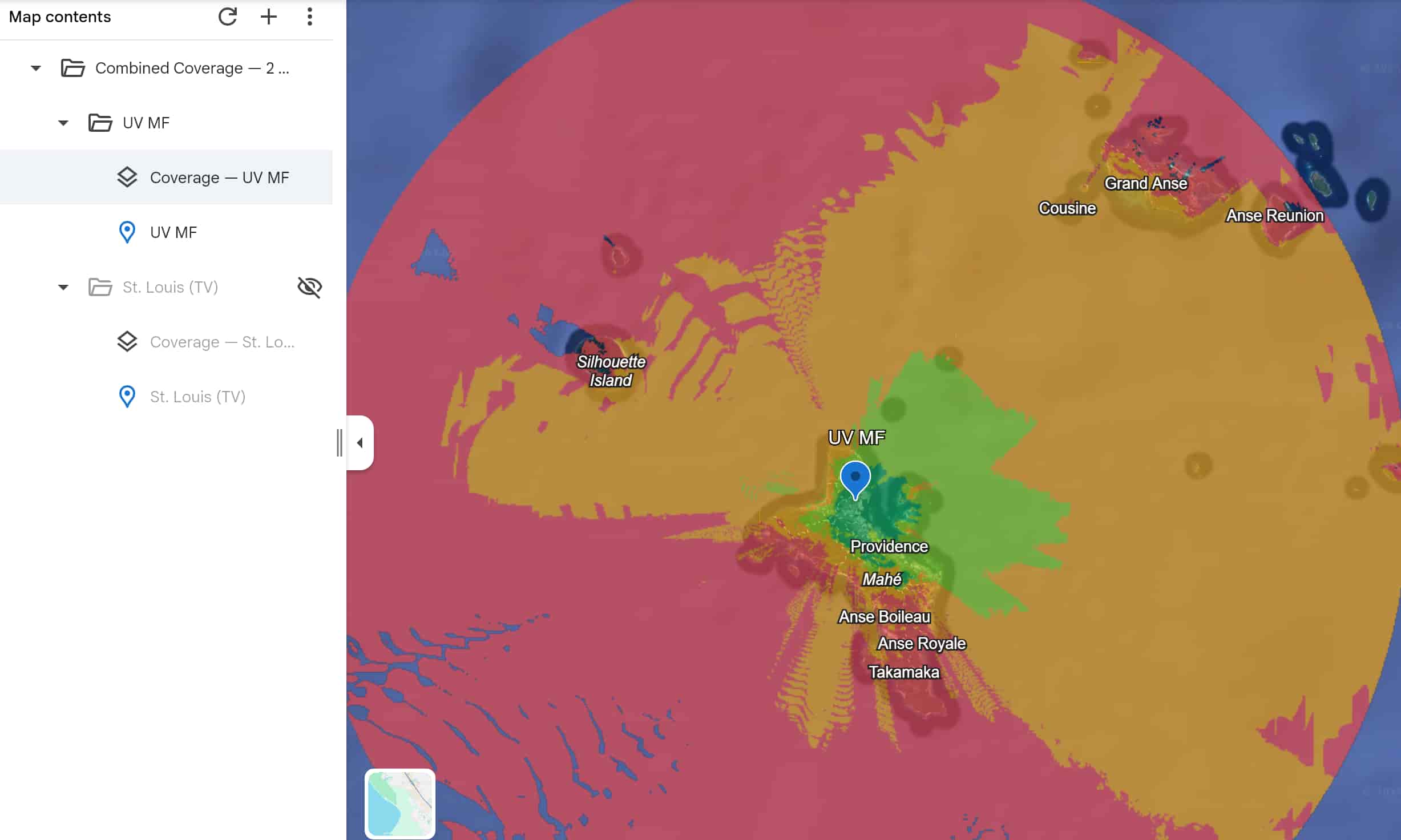 Coverage visualization overlaid on Google Earth